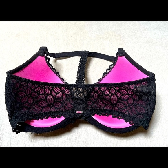 Victoria’s Secret PINK T-Back Black Lace Push-up Padded Bra - Picture 2 of 5